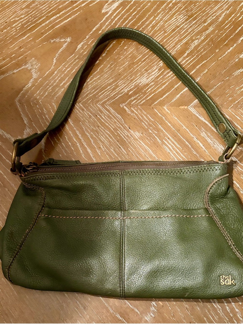 The Sak Olive Green Leather Shoulder Bag
